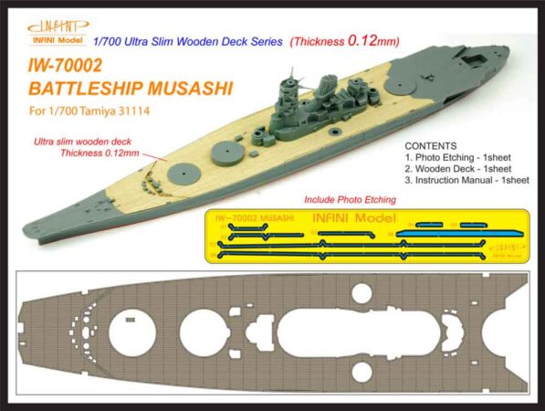 IW7002 1/700 日本海軍 戦艦 武蔵(T社31114)用 木製甲板 エッチングパーツ付き