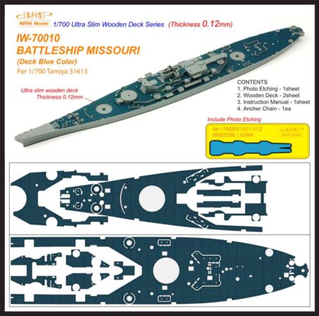 IW7010 1/700 アメリカ海軍 戦艦 ミズーリ(T社31613)用 木製甲板 デッキブルー色 エッチングパーツ、アンカーチェーン付き